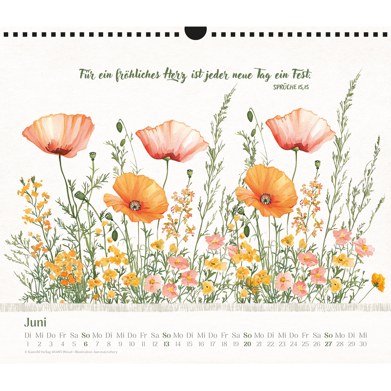 Wandkalender - Freude im Herzen 2027 - Blumenaquarelle, Aquarellmotive mit Blumen