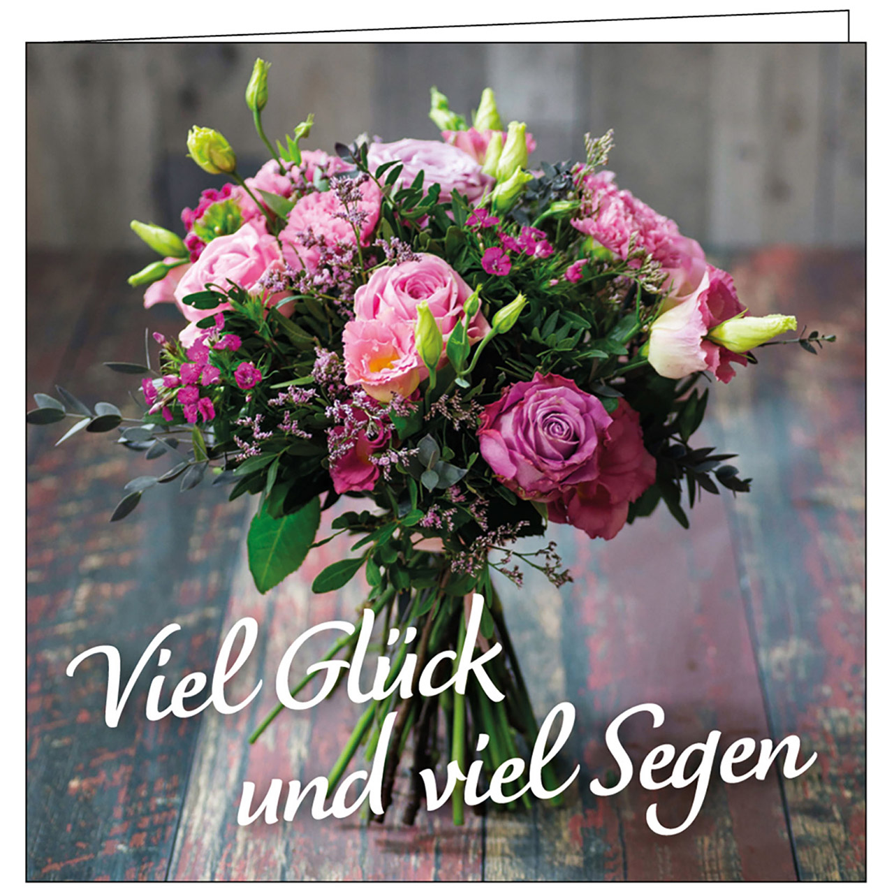 Teelicht mit Grußkarte - Viel Glück und viel Segen - Rosenstrauß