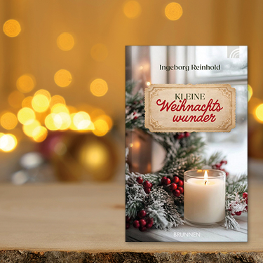 Ein Buchcover mit dem Titel 'Kleine Weihnachtswunder' von Ingeborg Reinhold, umgeben von festlicher Beleuchtung.