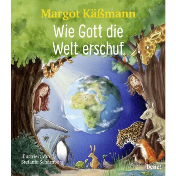 Buch - Wie Gott die Welt erschuf - Mann Frau Baum Weltkugel Tiere Giraffe Schlange Pinguin Hase Spinne Schildkröte Nasenbär VogelEnte Fuchs Kängeruh