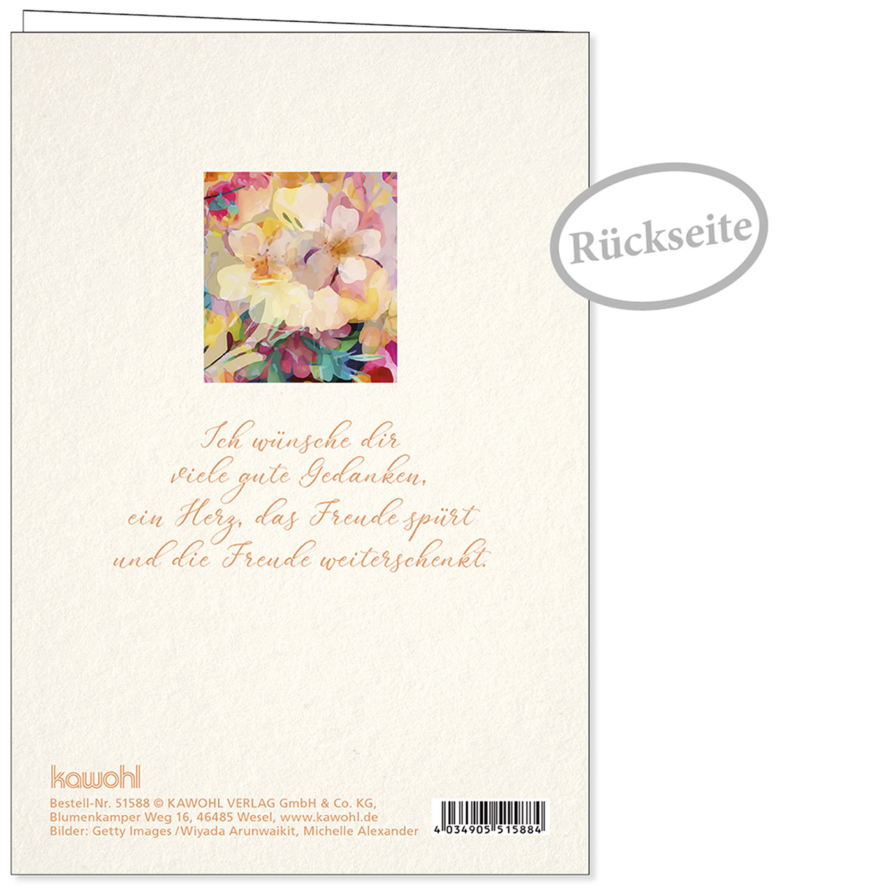 Faltkarte - Viel Glück und viel Segen zum Geburtstag - Blumen Aquarell