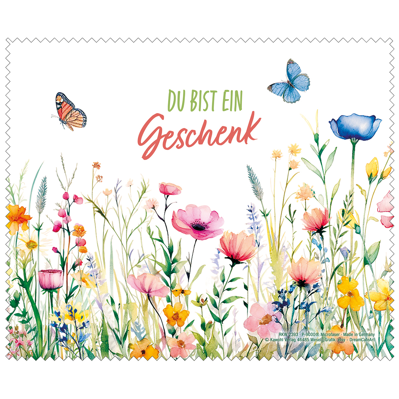 Brillenputztuch - Du bist ein Geschenk - Aquarell Blumenwiese Schmetterling