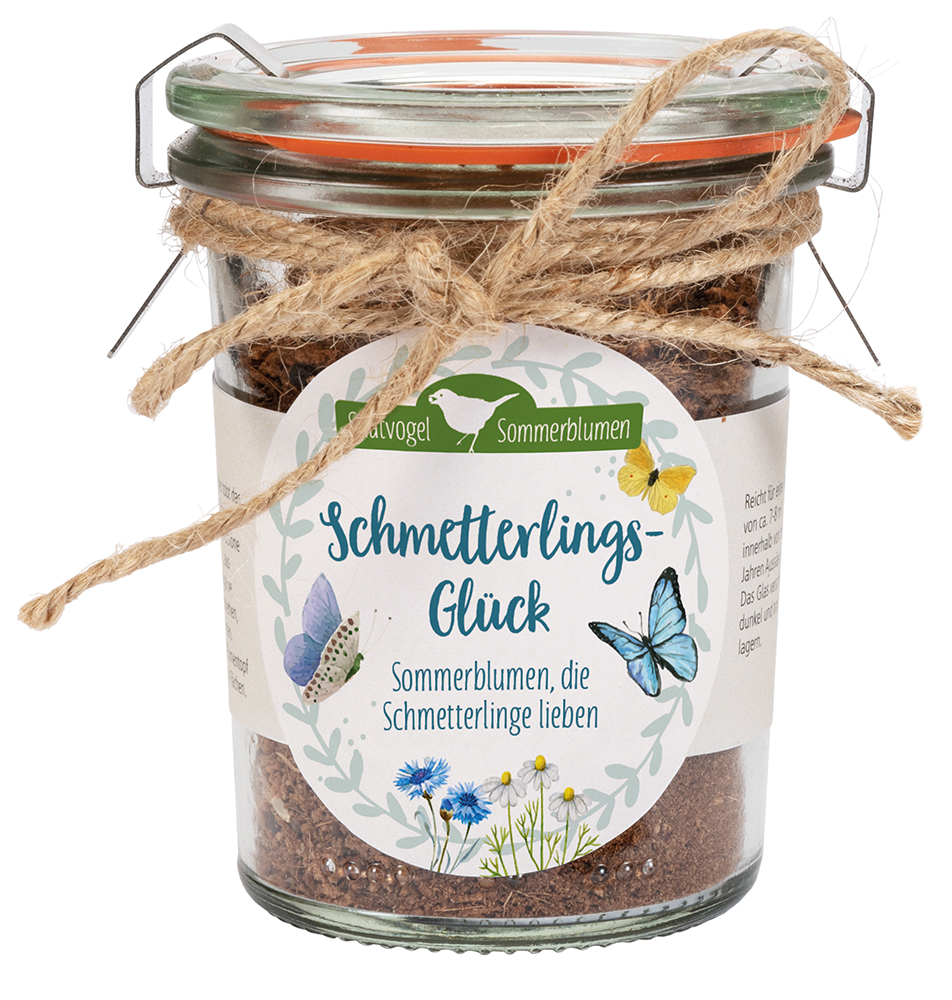 Blumensamen - Schmetterlingsglück - Sommerblumen, die Schmetterlinge lieben - Einmachglas samen Schmetterling Blumen Vogel