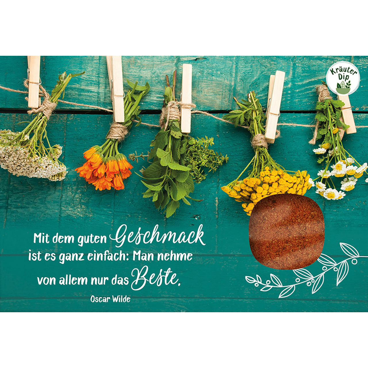 Lebensmittel-Karte - Dip-Karte 'Mit dem guten Geschmack ist es ganz einfach: Man nehme von allem nur