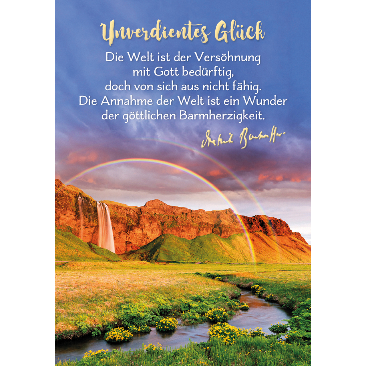 Karten-Box Papier - Gott ist mit dir - Lavendel Baum Sonne Berge Wolken