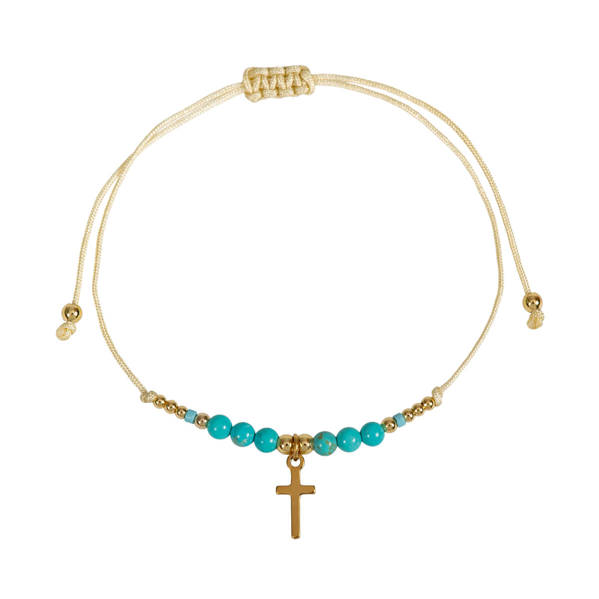 Armband - Textilarmband mit Perlen und Kreuz