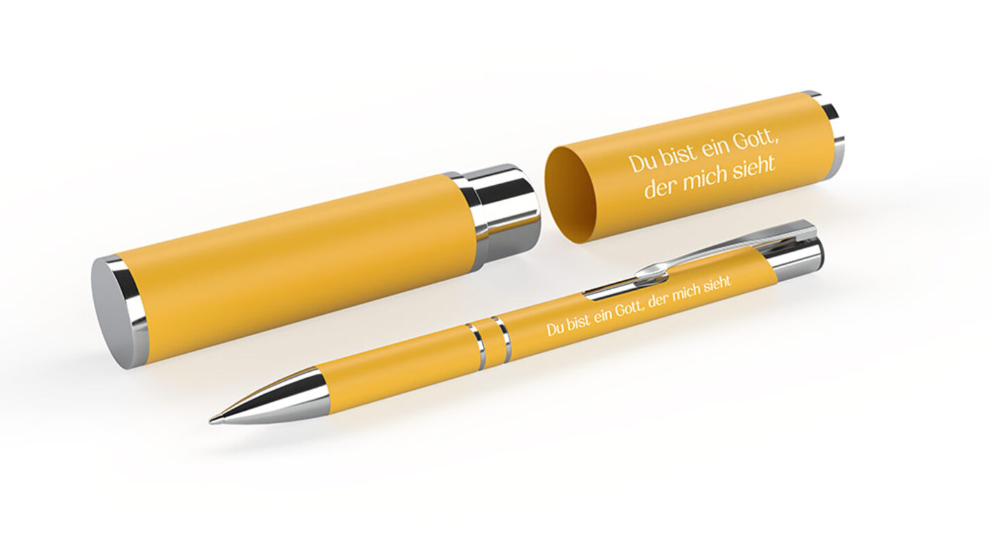Kugelschreiber - Kugelschreiber 'Du bist ein Gott, der mich sieht' im Etui - Kugelschreiber Hülle