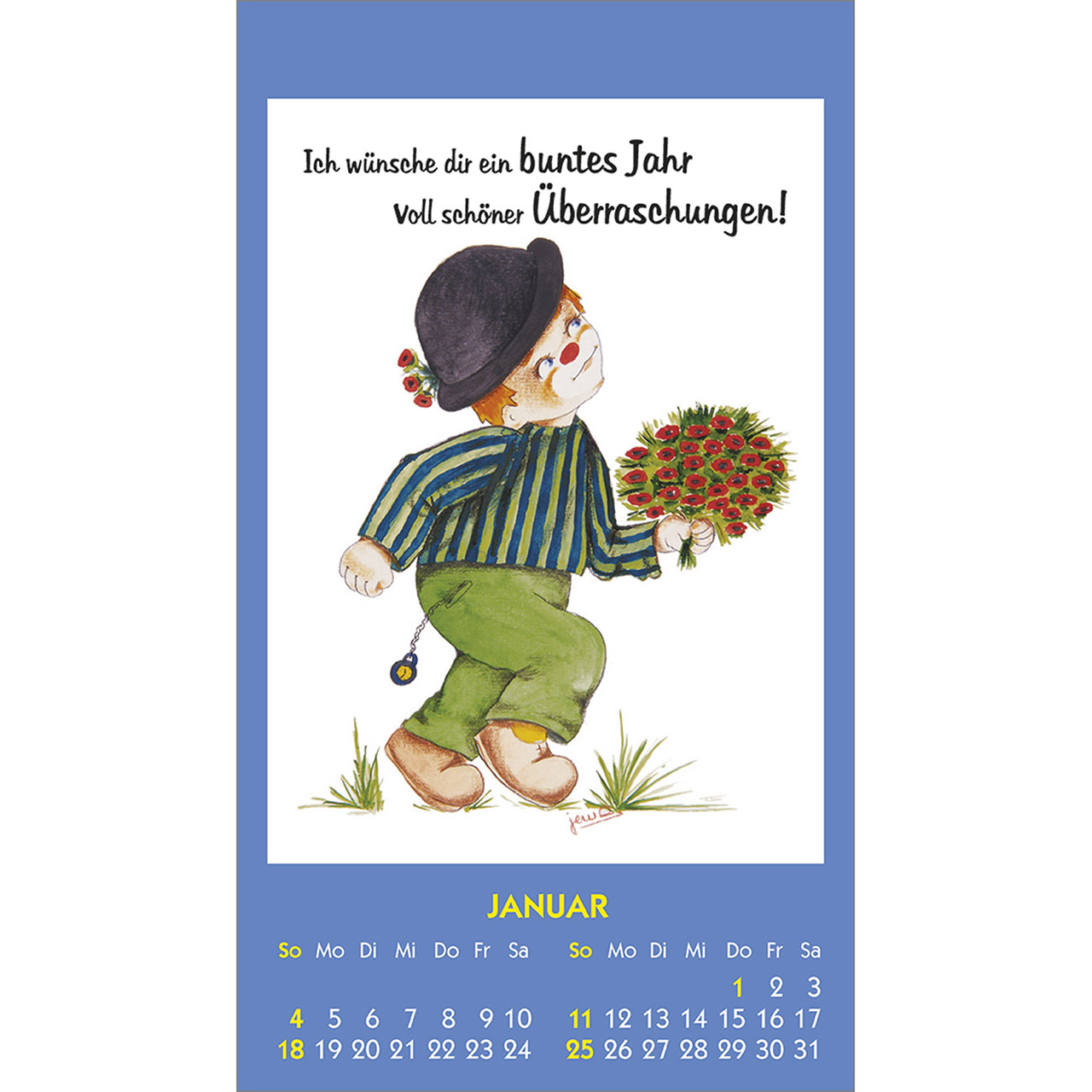 Aufkleberkalender - Kleine Clown-Grüße 2026