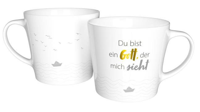 Tasse - Tasse 'Du bist ein Gott, der mich sieht' - Schiff Vögel Wellen