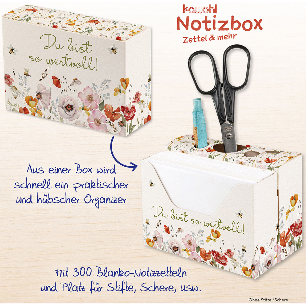 Notizbox - Du bist so wertvoll! - Blumen Grafik