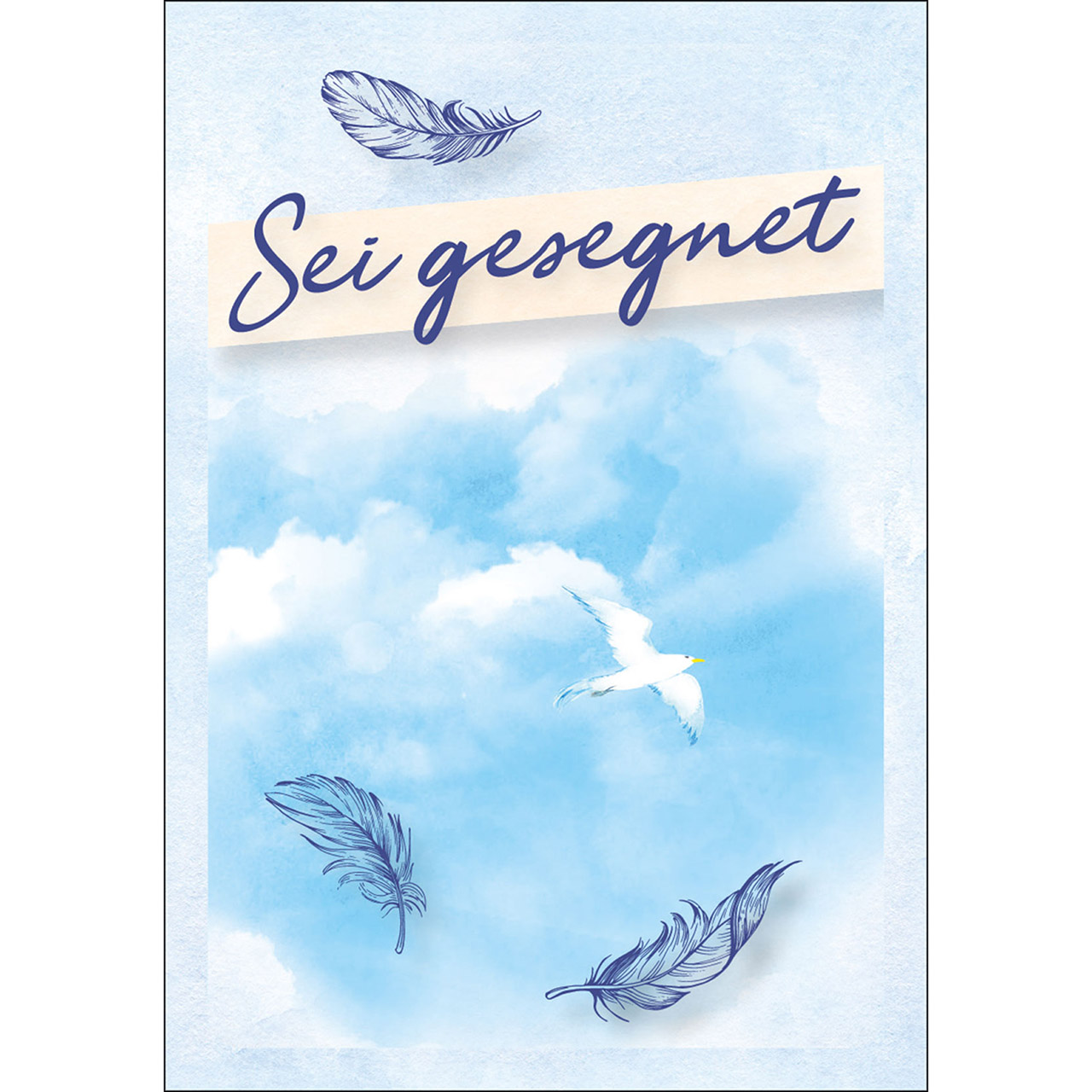 Karten-Box Papier - Ich wünsche Dir Segen - Grafik Federn Möwe Himmel