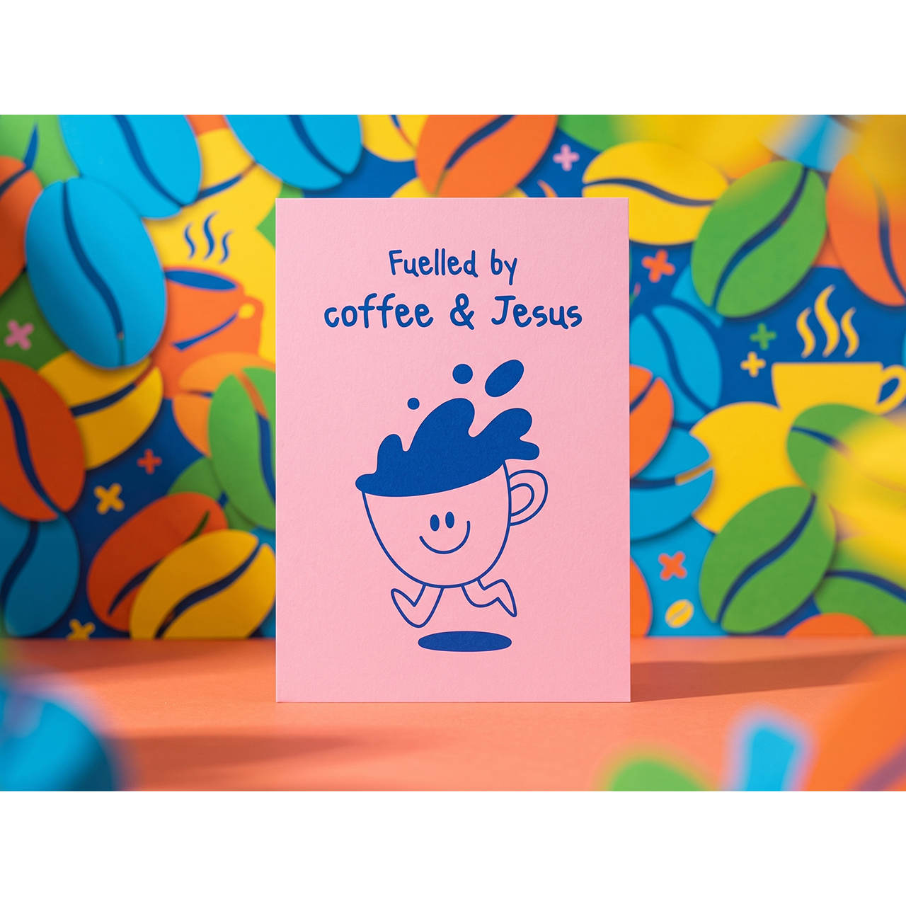 Postkarten - Fulled by coffee & Jesus - Comic Kaffeetasse