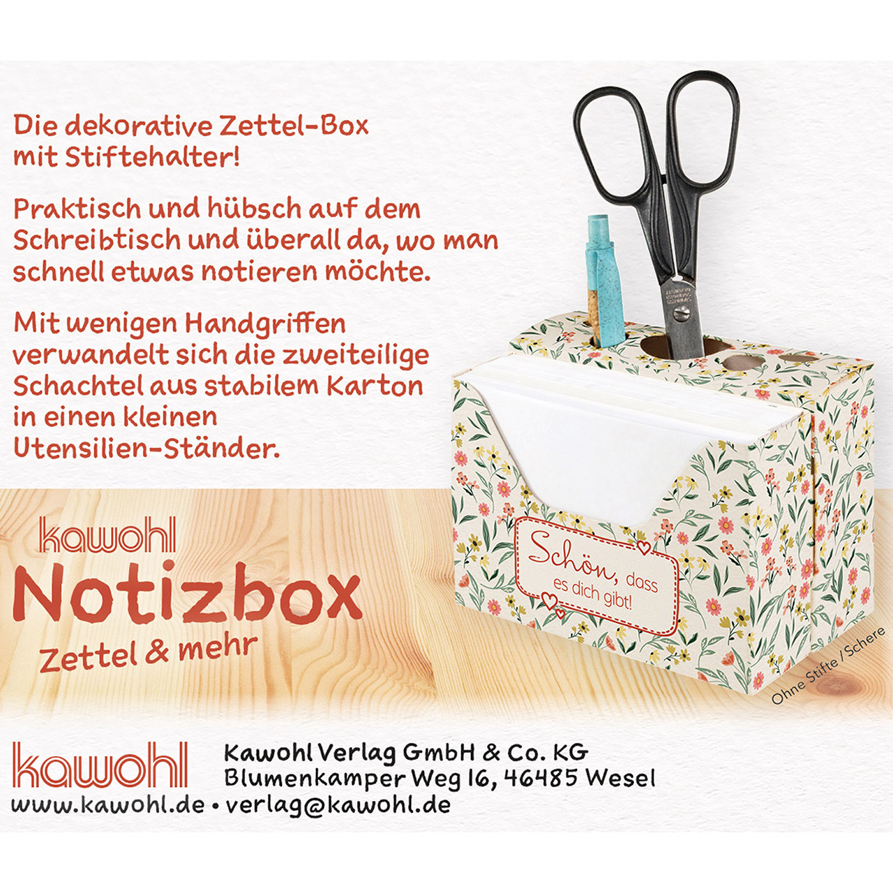 Notizbox - Schön, dass es dich gibt! - Blumen Grafik