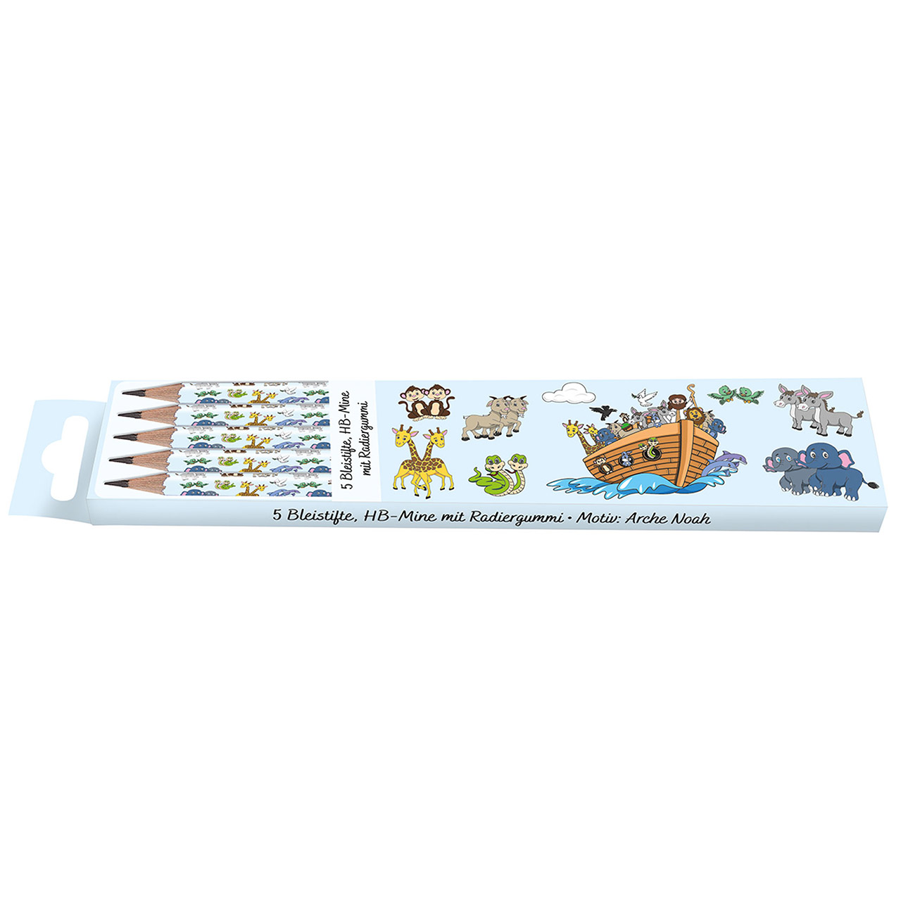 Bleistift - 5er-Pack Bleistifte: Arche Noah - Arche Noah Elefant Affe Giraffe Schlange Esel Schmetterling Wolke Wasser