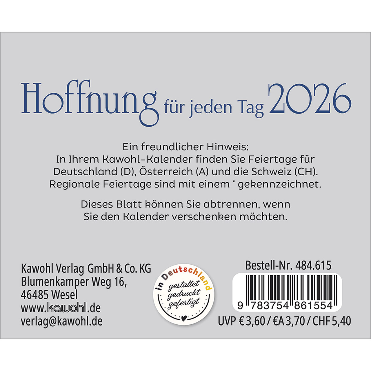 Tischkalender - Hoffnung für jeden Tag 2026