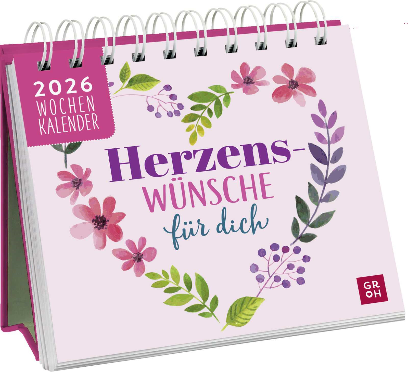 Herzenswünsche für dich 2026 Aufstellkalender - Herzenswünsche für dich 2026 - Blumen Blüten Blätter Herz