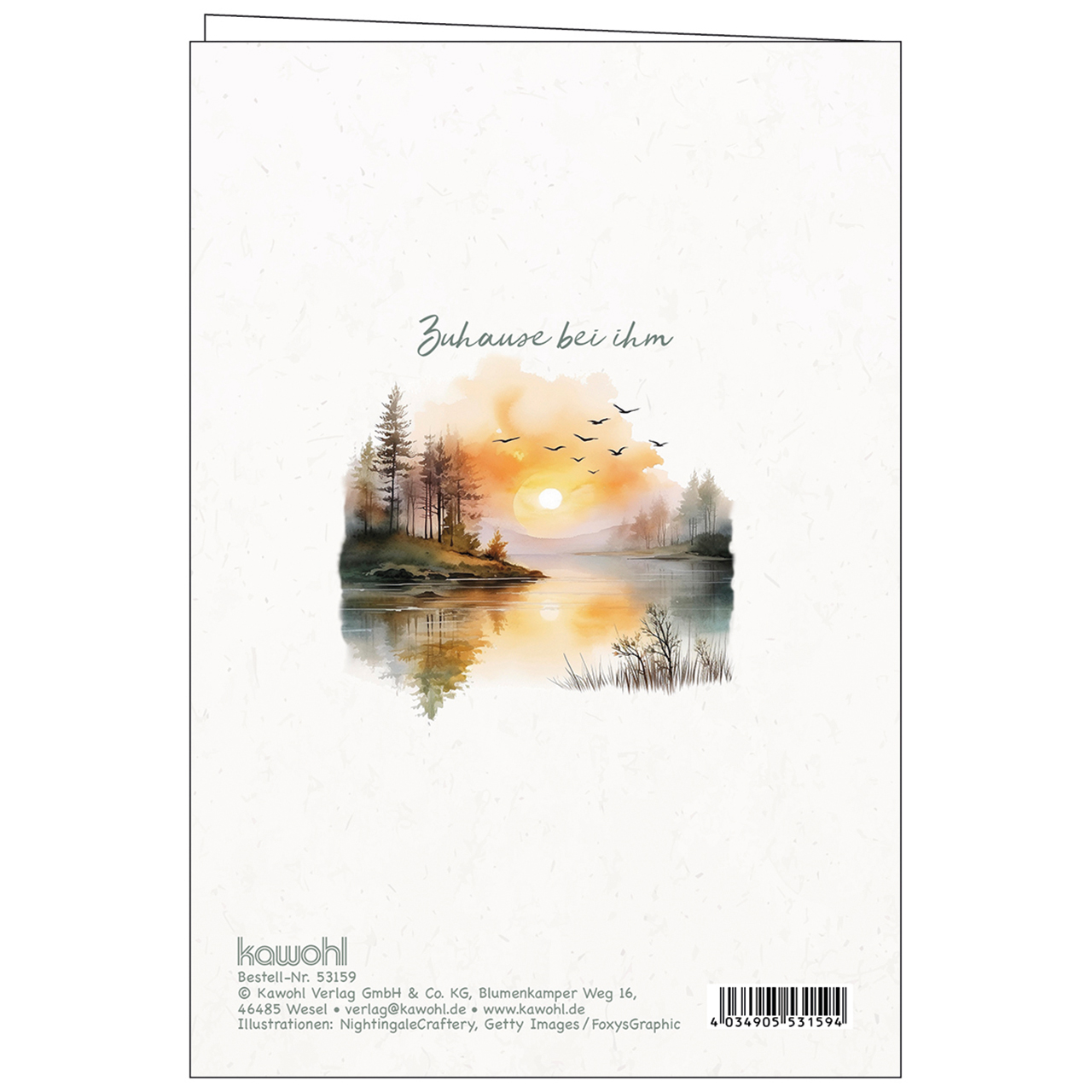 Faltkarte - Herzliche Anteilnahme - Aquarell See Herbstfarben Vögel Tannen Sonne