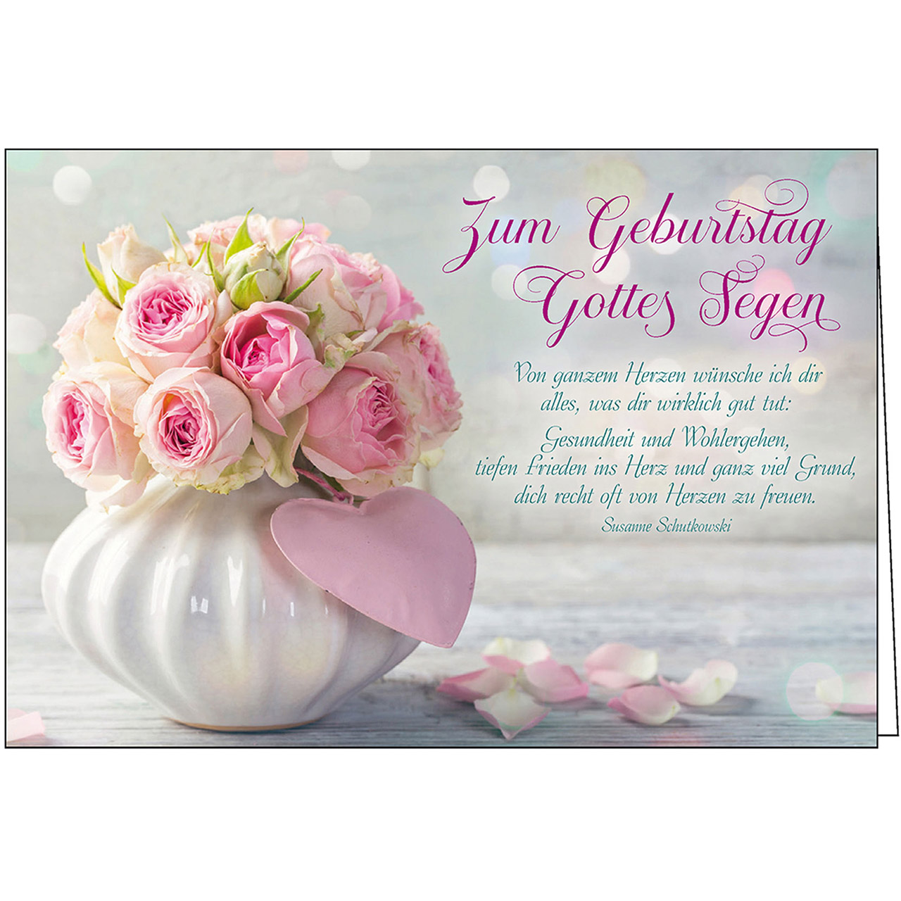 Zum Geburtstag Gottes Segen Faltkarte - Zum Geburtstag Gottes Segen - Rosenstrauß Vase