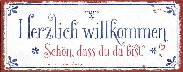 Wanddekoration - Metallschild 'Herzlich willkommen.'