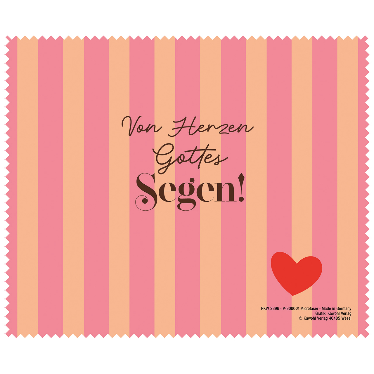 Brillenputztuch - Von Herzen Gottes Segen! - Streifen orange rosa Herz