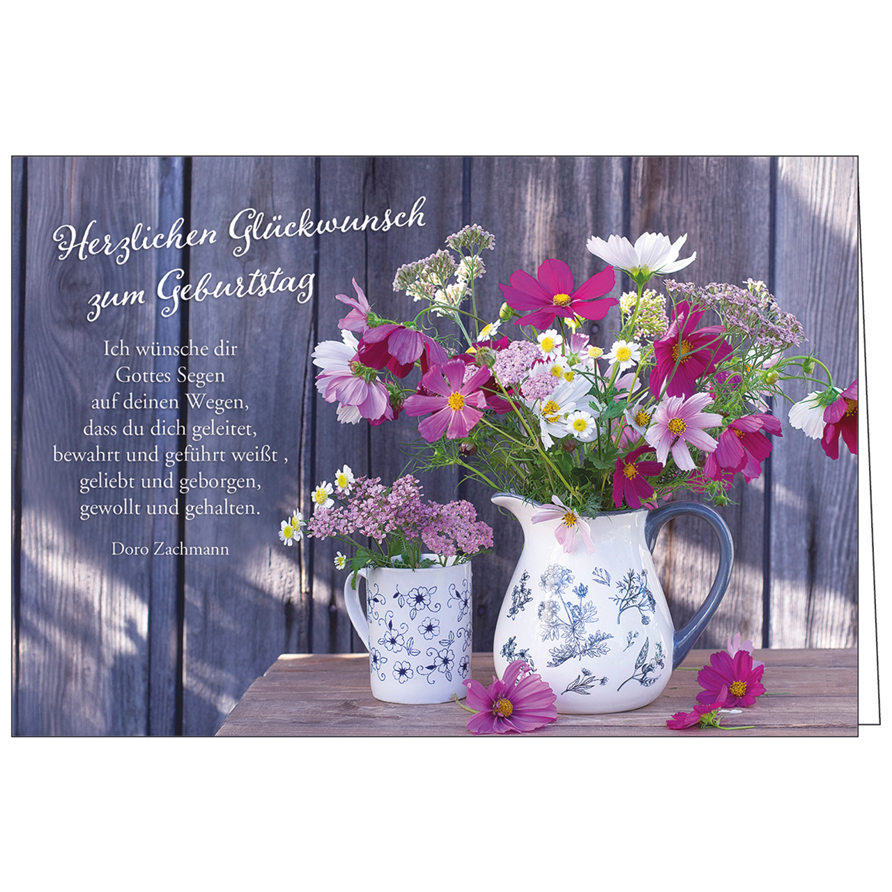 Faltkarte - Herzlichen Glückwunsch zum Geburtstag - Blumenstrauß Keramikkanne