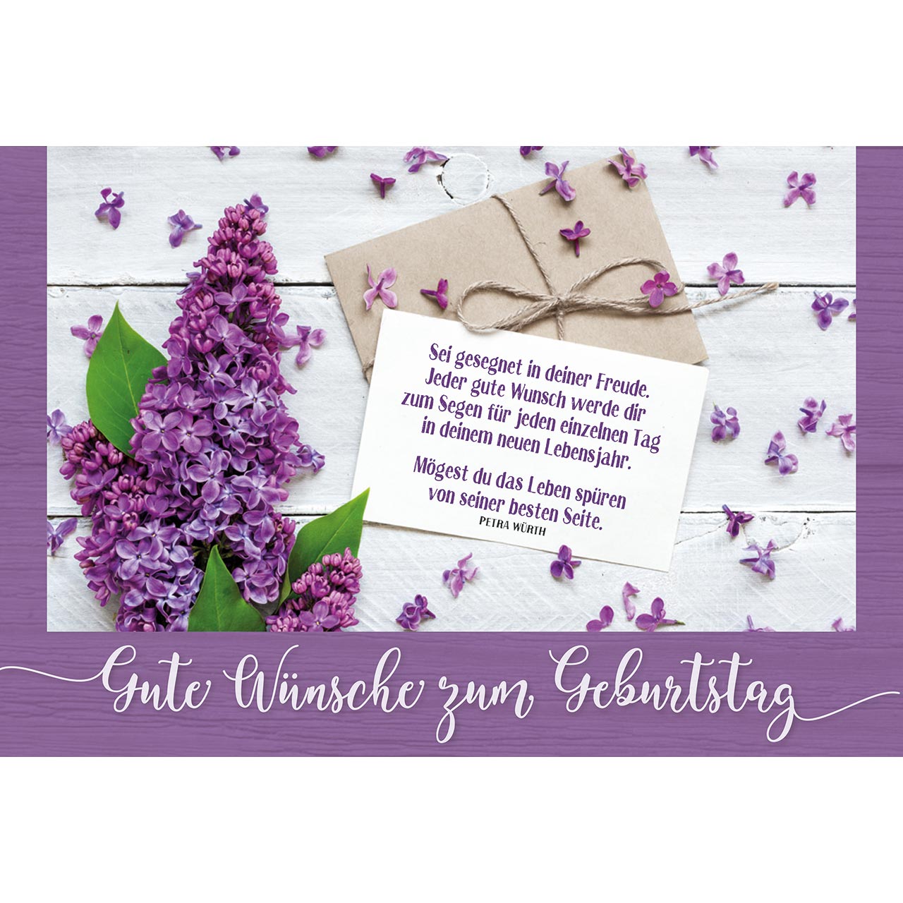 Gute Wünsche zum Geburtstag Faltkarte - Gute Wünsche zum Geburtstag - lila Flieder Briefumschlag