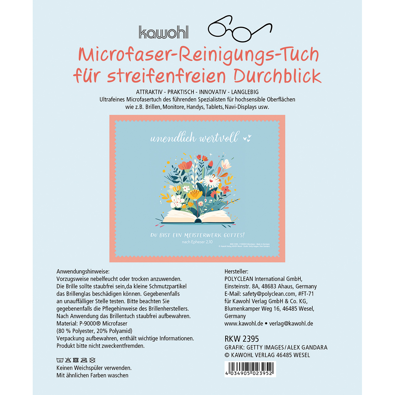 Brillenputztuch - Unendlich wertvoll - Buch Blumen Grafik