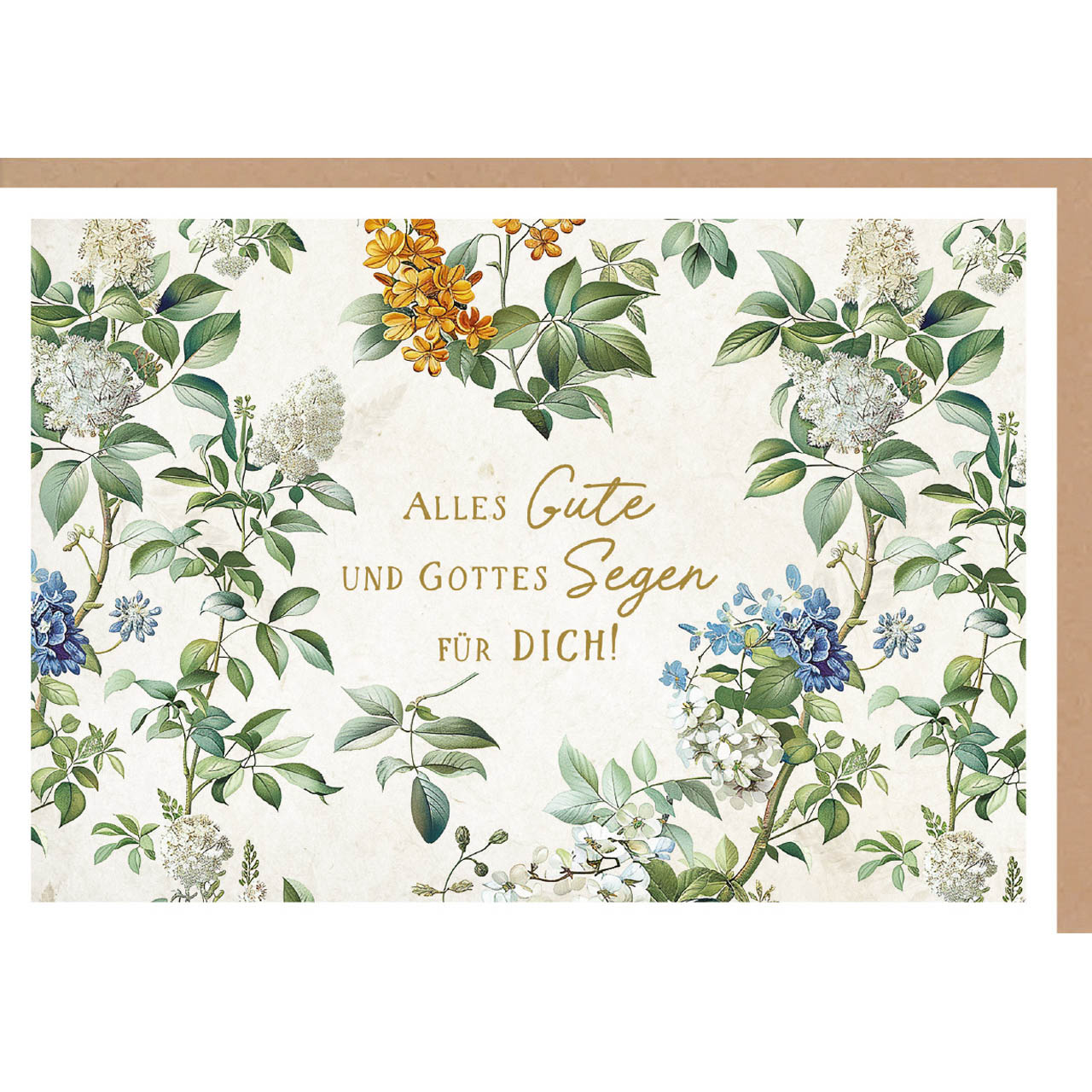 Faltkarte - Faltkarte 'Alles Gute und Gottes Segen für Dich!' 1x - Blumen Blüten Blätter