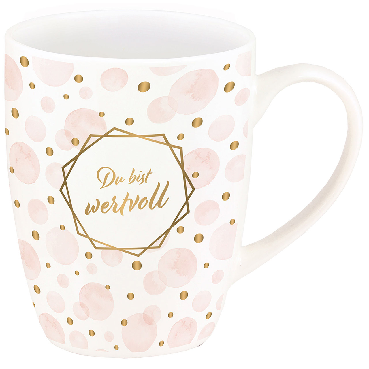 Du bist wertvoll Tasse - Du bist wertvoll - goldene Punkte und rosa Blasen