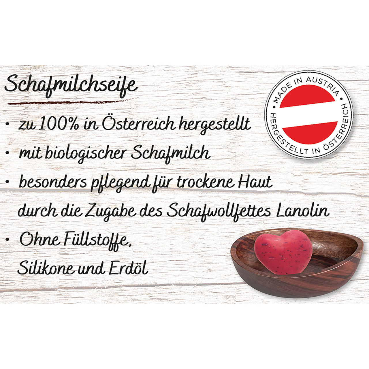 Seife - fest - Alles Gute - Glück - Segen - Gelassenheit - Herzanhänger auf Holz
