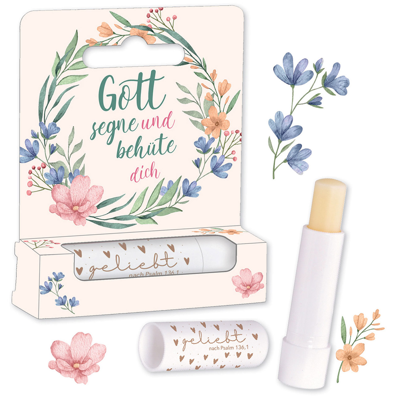 Gott segne und behüte dich Lippenbalsam - Gott segne und behüte dich - Blumenkranz Aquarell