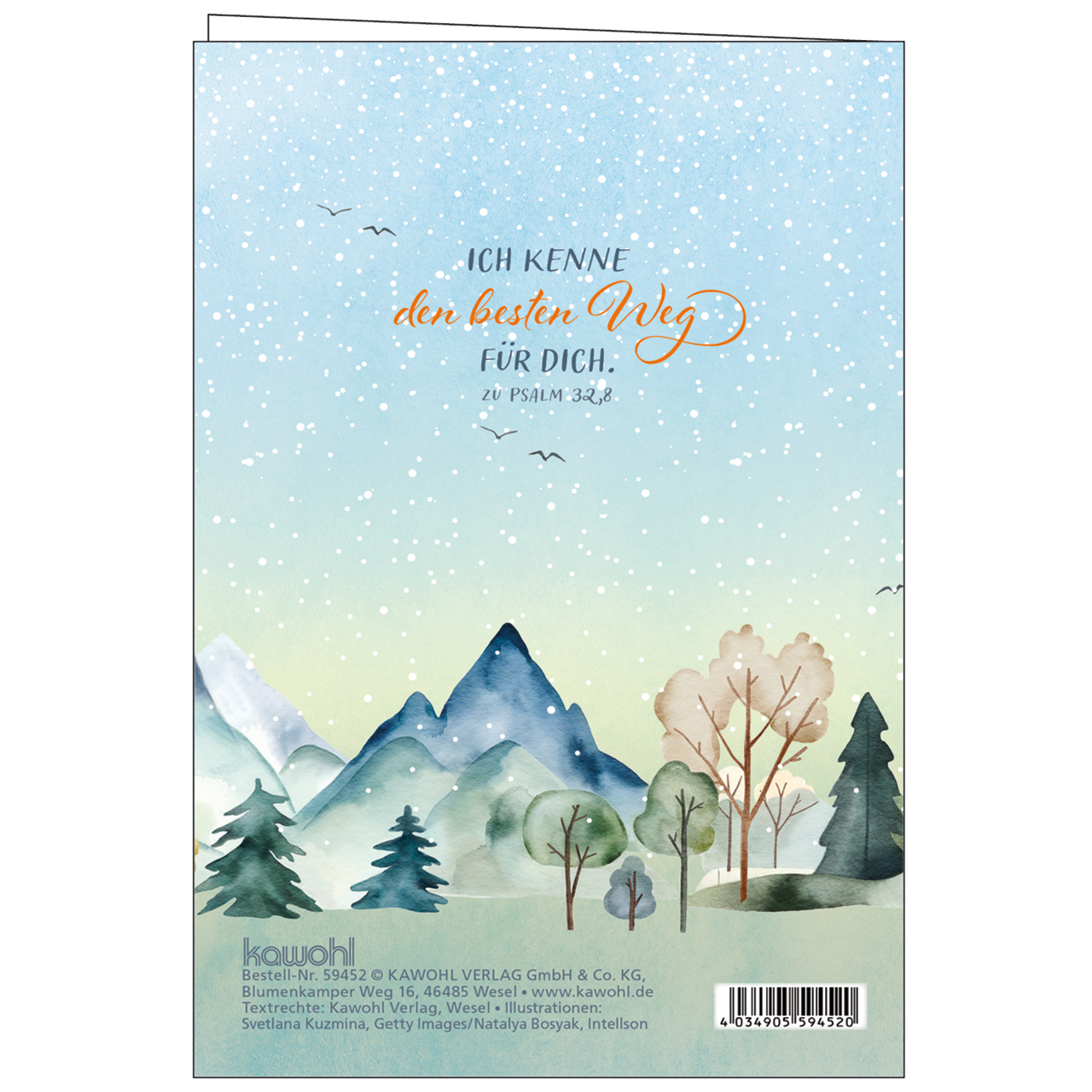 Faltkarte - Gesegnete Weihnachten - Berglandschaft Aquarell Schnee