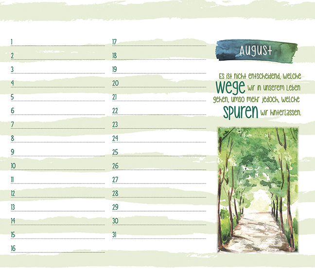 Immerwährender Kalender - Ich vergess dich nicht - Streifen Blumen