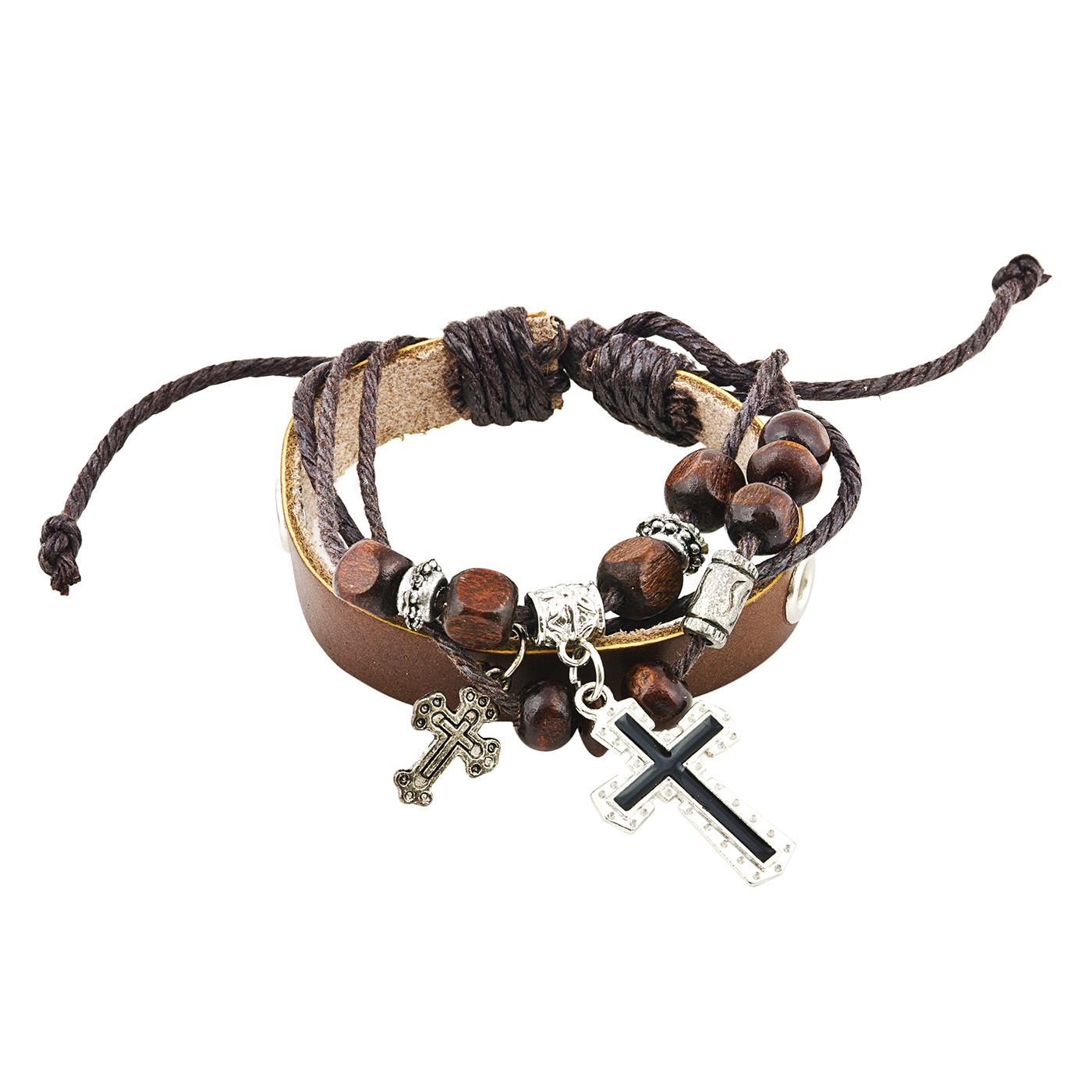 Armband - Lederarmband 'Kreuze/Perlen' braun