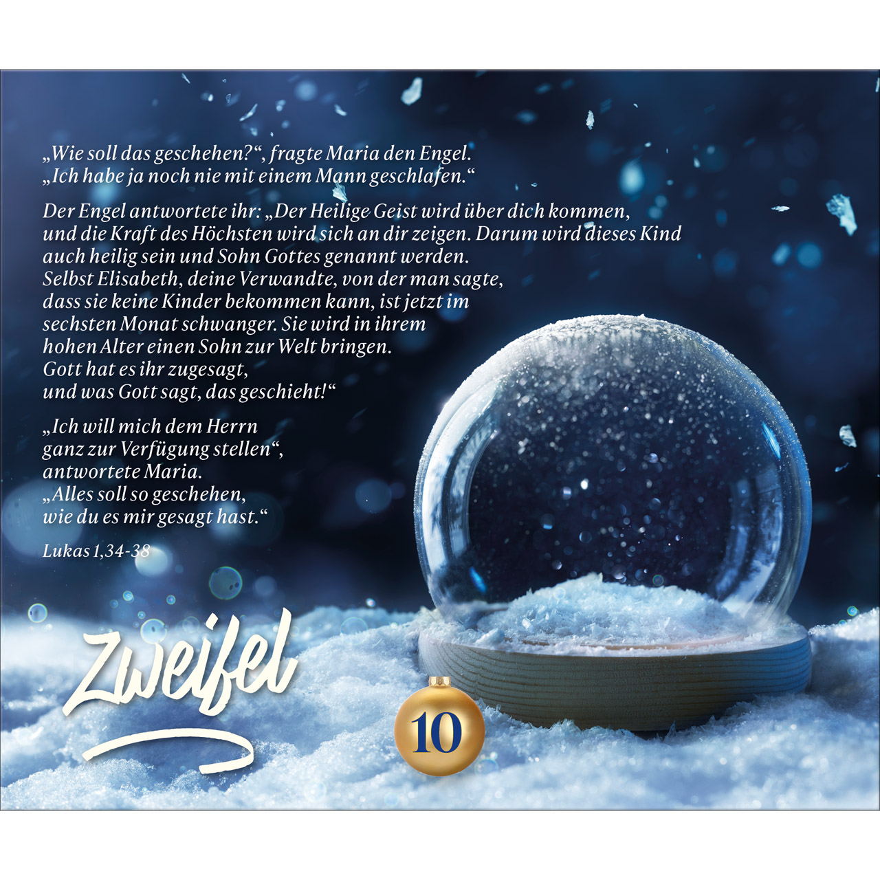 Adventskalender - Wie ein helles Licht in der Nacht - Weihnachtskugel Glas Krippe Maria Josef Jesus Baby Kuh Ochs Esel