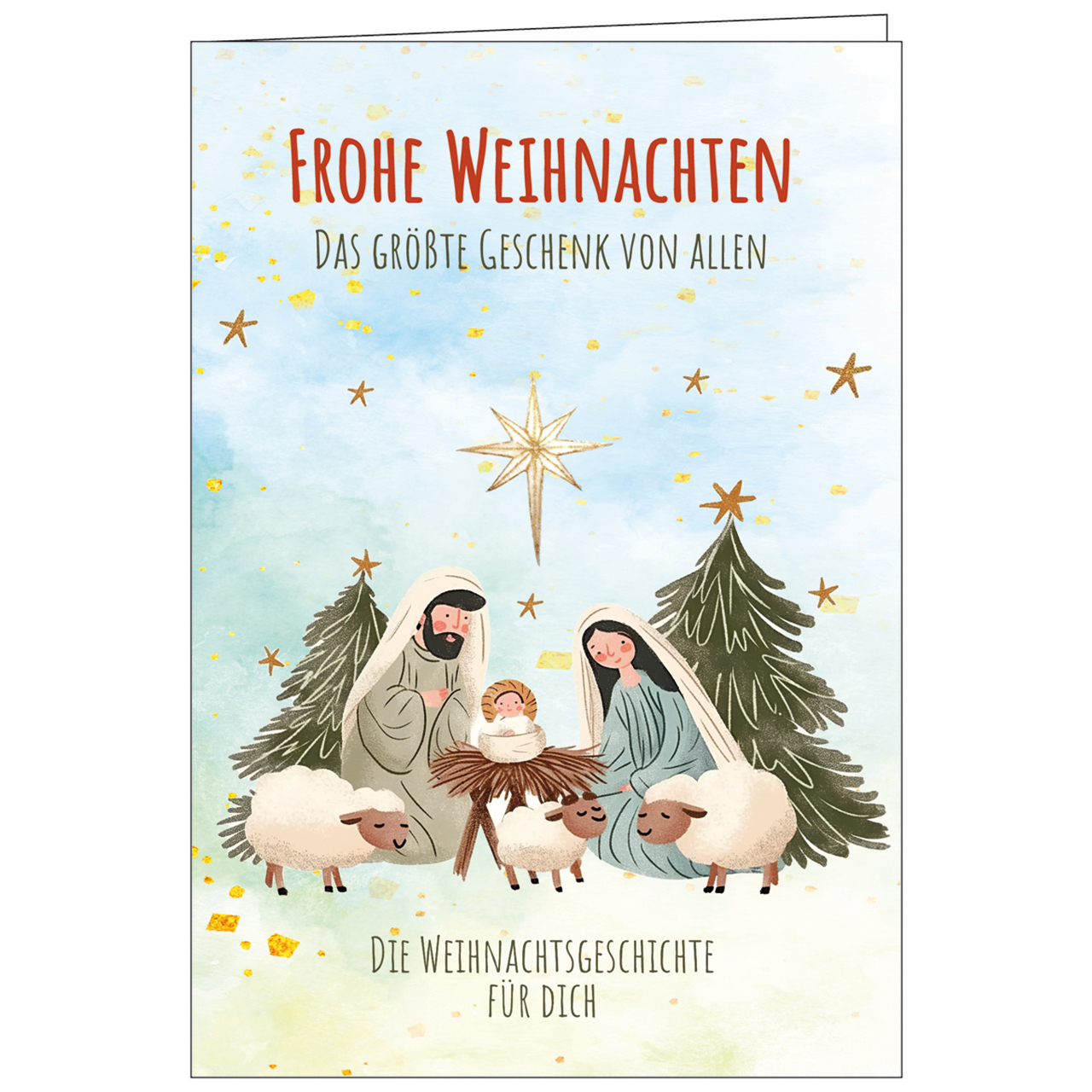 Faltkarte - Frohe Weihnachten - Krippe Maria Josef Jesus Kind Baby Tannenbaum Stern Schafe