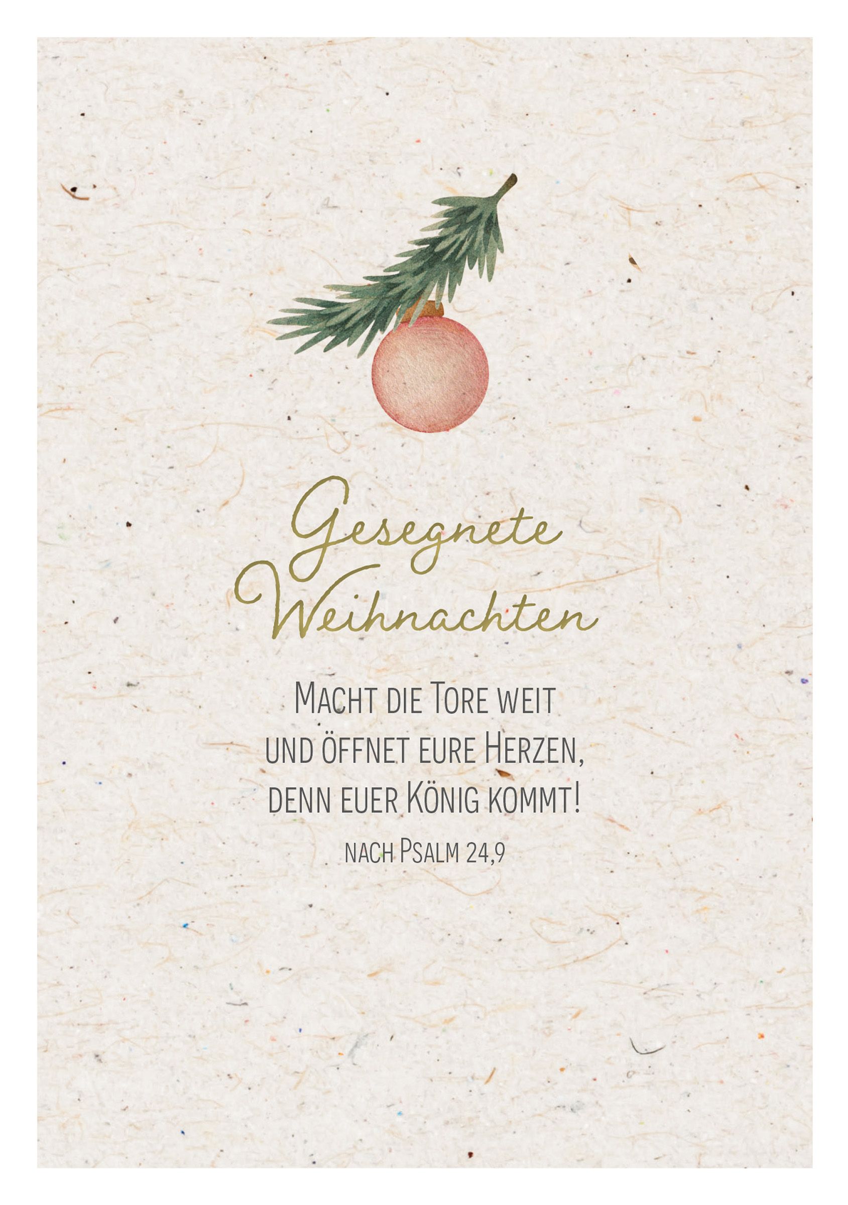 Grußkarte - Faltkarte 'Gesegnete Weihnachten' - Tannenzweig Kugel