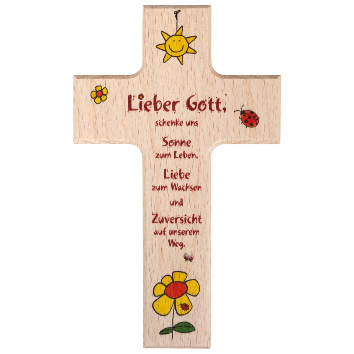 Wandkreuz - Holzkreuz - Blumen Sonne Marienkäfer