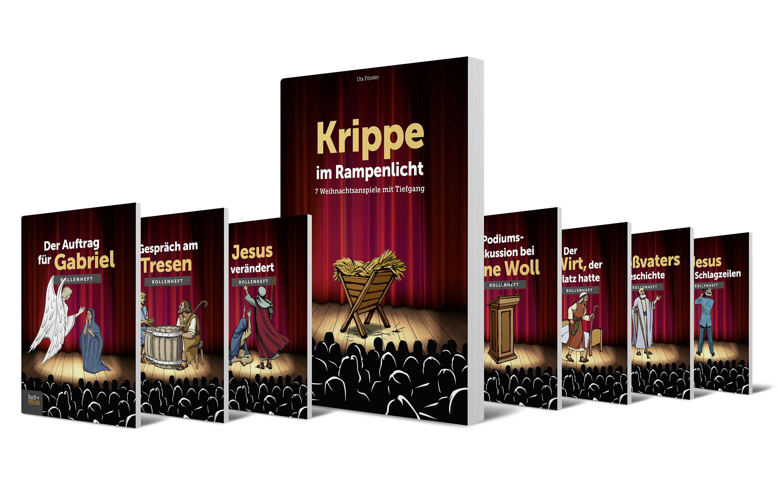 Buch - Krippe im Rampenlicht - Krippe Holzboden Vorhang Menschen Publikum Fell
