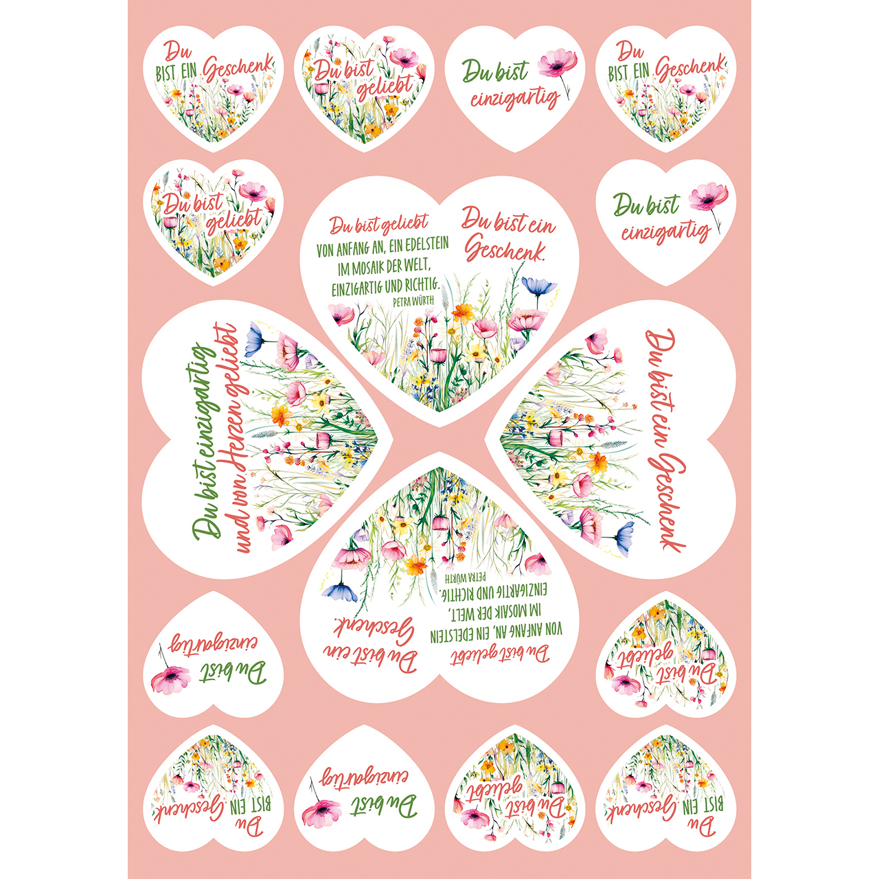 Postkarten mit Aufklebern - Du bist geliebt von Anfang an - Aquarell Blumen farbenfroh