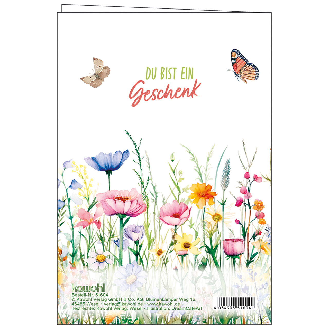 Faltkarte - Gottes Segen zum Geburtstag - Aquarell Blumen farbenfroh bunt Schmetterling Klatschmohn