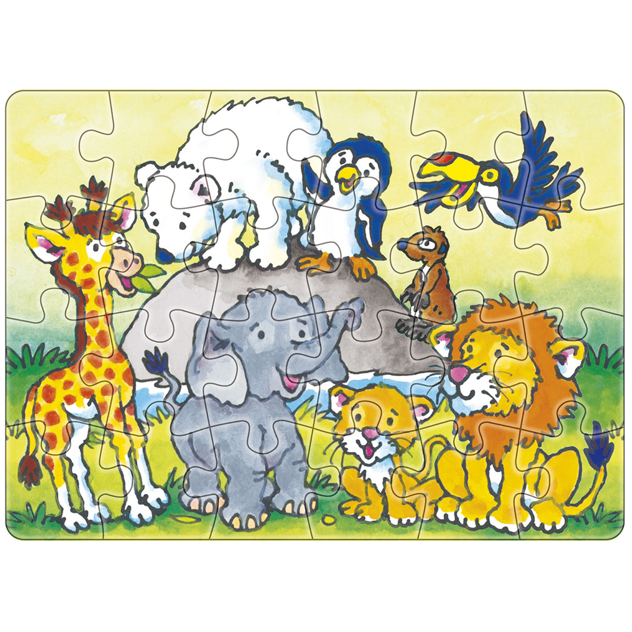 Jeder ist etwas Besonderes Puzzle - Jeder ist etwas Besonderes - Zootiere Giraffe Eisbär Elefant Pinguin Vogel Erdmännchen Löwe Zeichnung