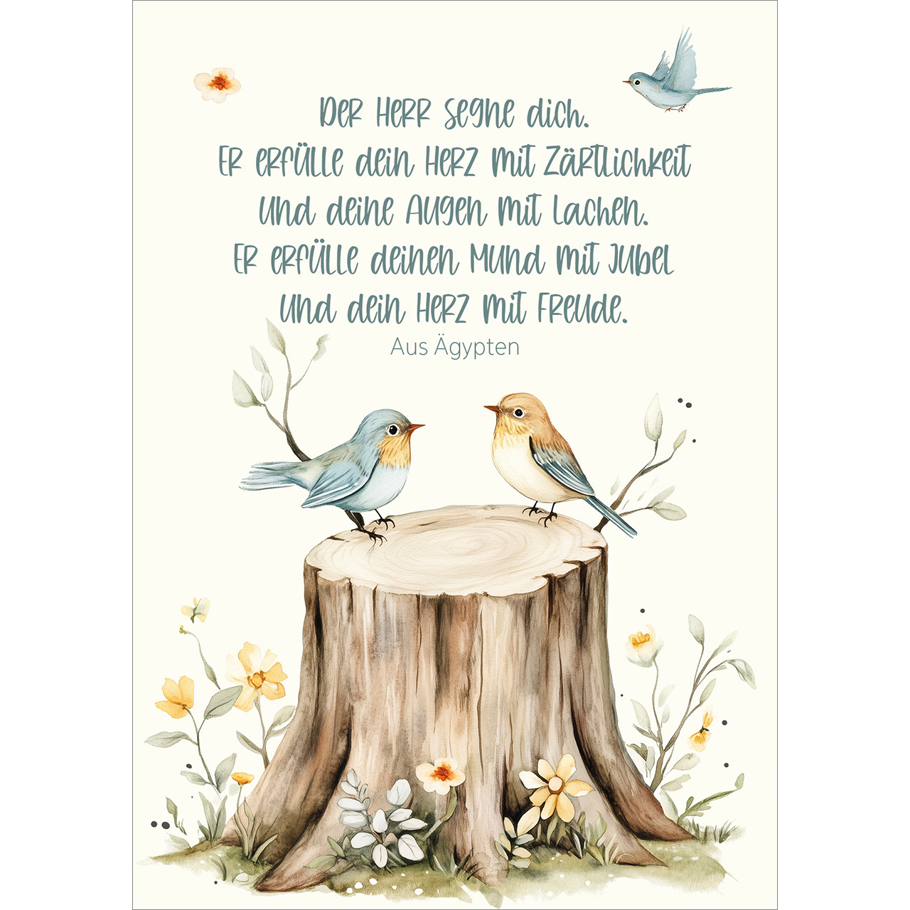 Postkarten - Der Herr segne dich - Vogel Baumstamm Blumen