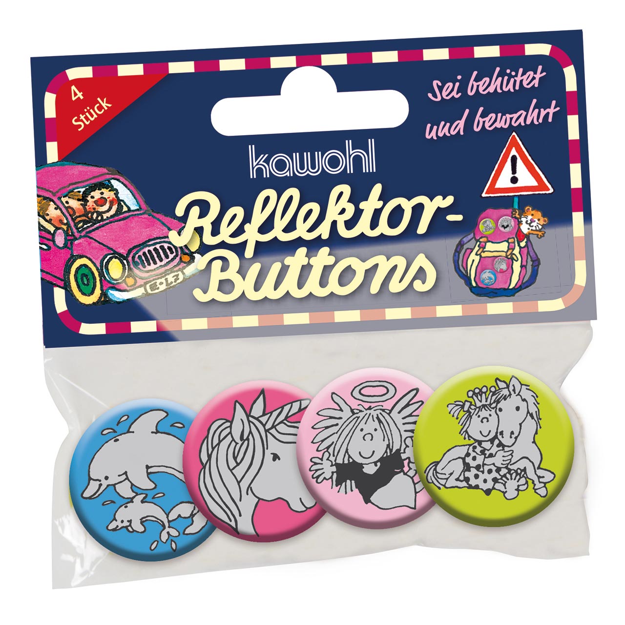 Reflektor - Buttons für Mädchen - Delfin, Einhorn, Engel, Prinzessin