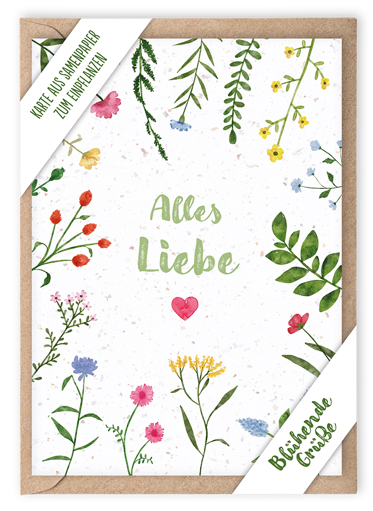 Faltkarte - Faltkarte 'Alles Liebe' (Samenpapier) - Blumen