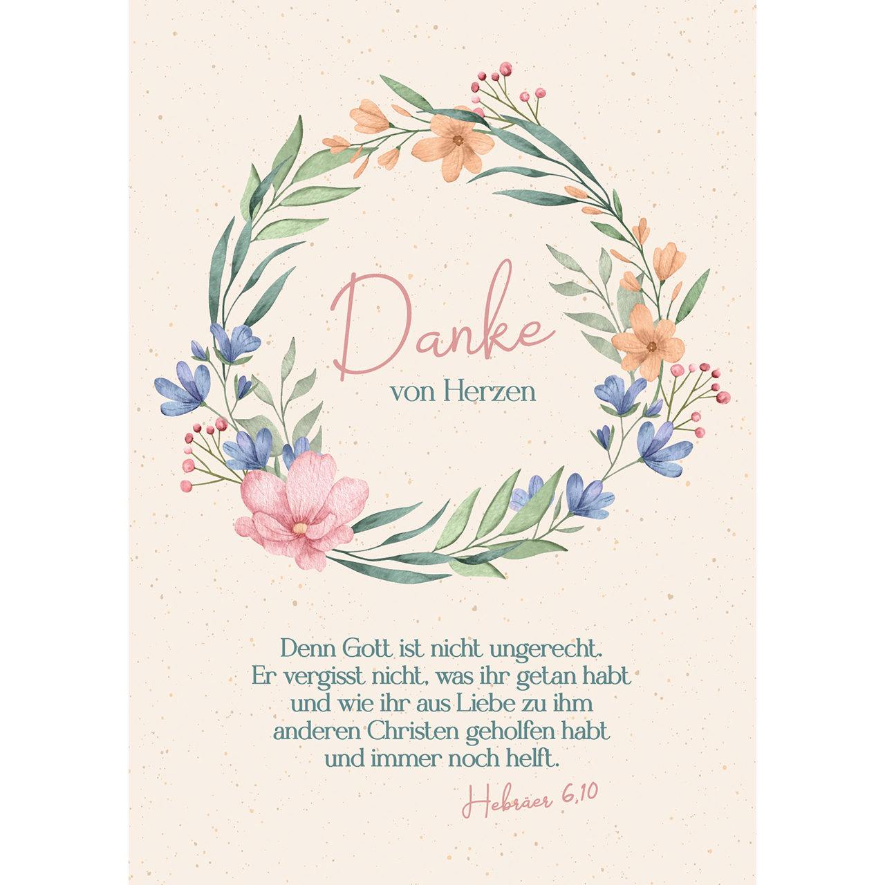 Postkarten - Danke von Herzen - Aquarell Blumenkranz