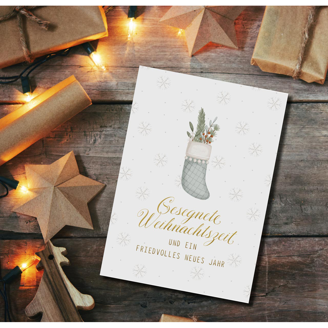 Postkarten - Postkarte 'Gesegnete Weihnachtszeit' 12 Exemplare           Motiv: Gefüllter Soc
