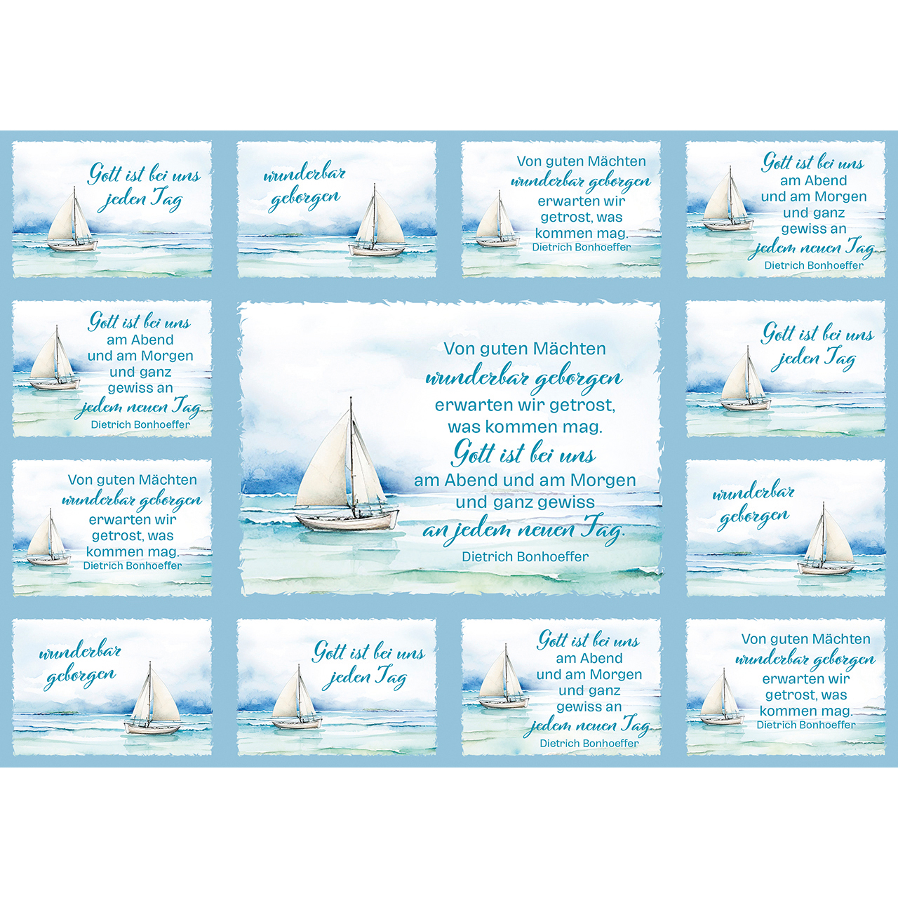 Postkarten mit Aufklebern - Von guten Mächten - Aquarell Segelboot Meer See