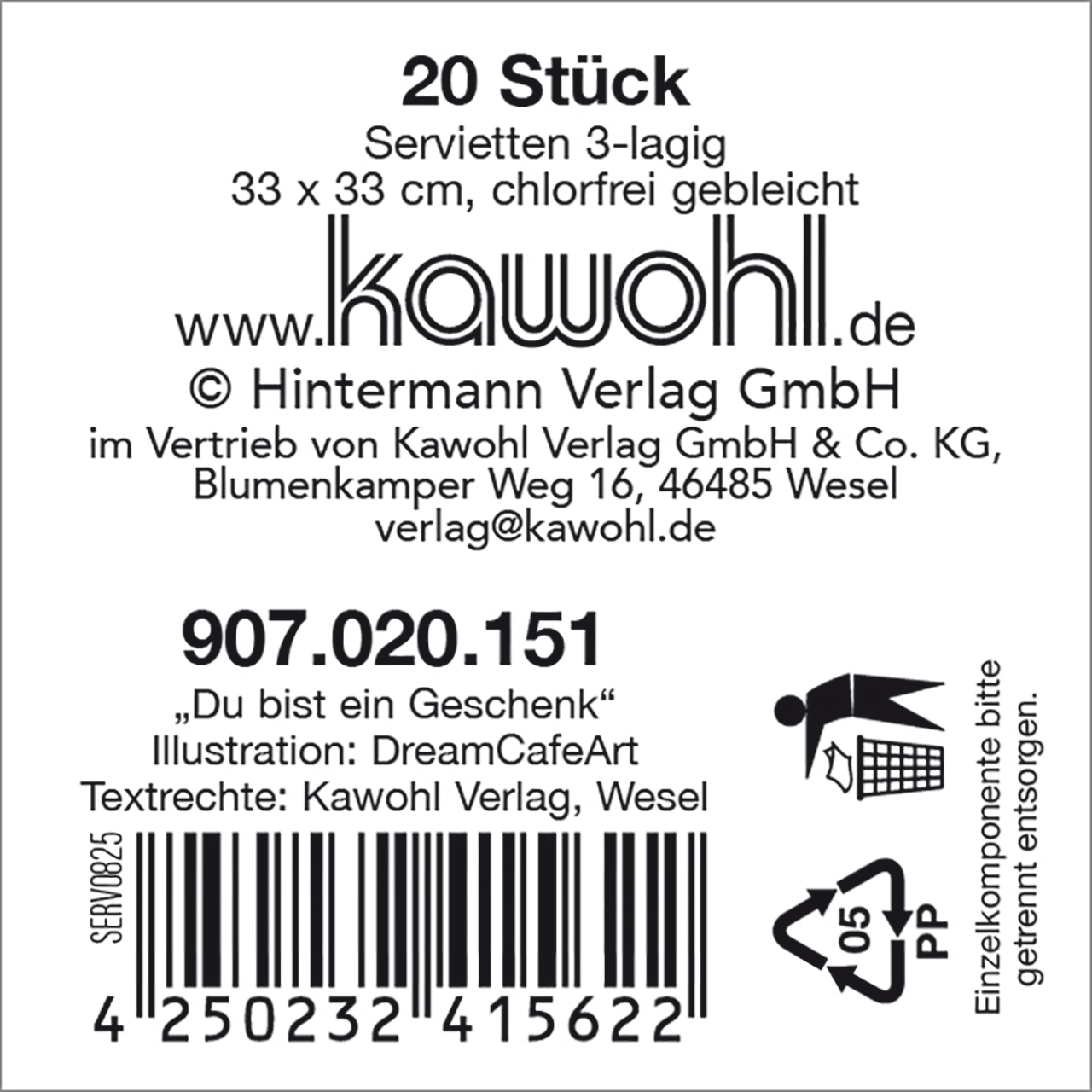 Servietten - Du bist ein Geschenk - Aquarell Blumen Schmetterling