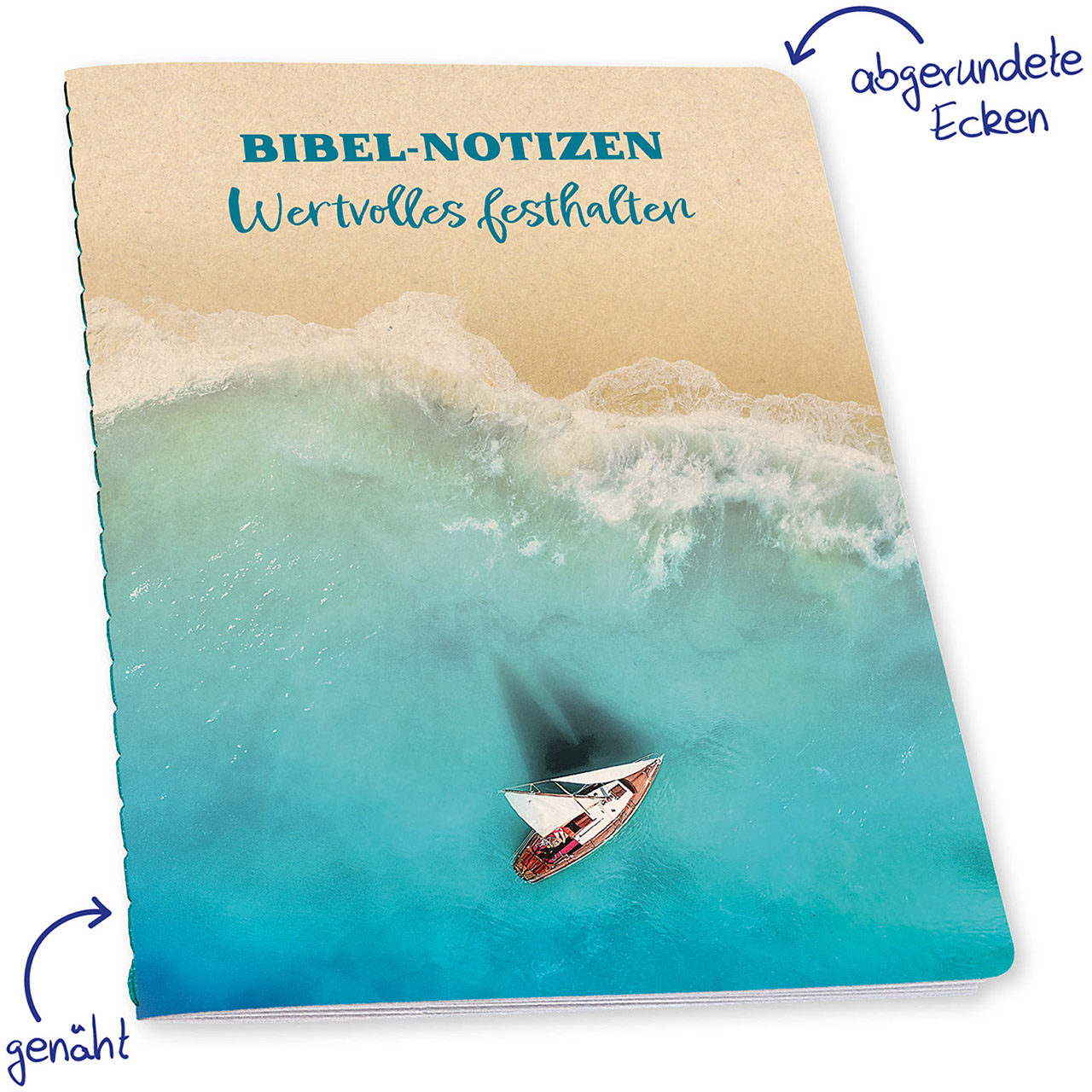 Notizheft - Bibel-Notizen - Wertvolles festhalten - Schiff Meer Wasser Strand